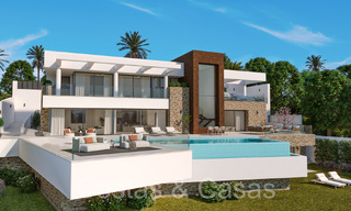 Moderne nieuwbouwvilla in aanbouw, met panoramisch zeezicht te koop in Manilva, Costa del Sol 64622 