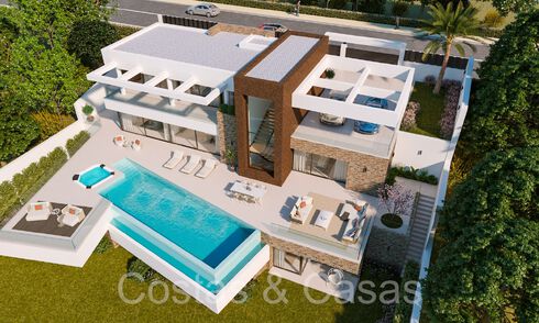 Moderne nieuwbouwvilla in aanbouw, met panoramisch zeezicht te koop in Manilva, Costa del Sol 64623