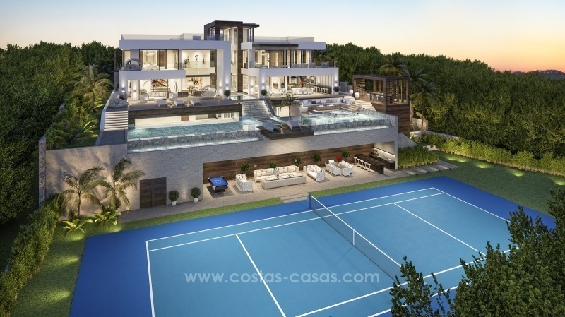 Nieuwe moderne villa te koop met tennis in Nueva Andalucia te Marbella
