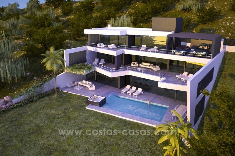 Nieuwe moderne luxe villa te koop in Marbella met zeezicht in aanbouw