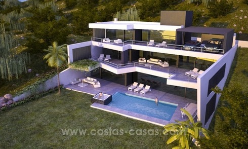 Nieuwe moderne luxe villa te koop in Marbella met zeezicht in aanbouw 