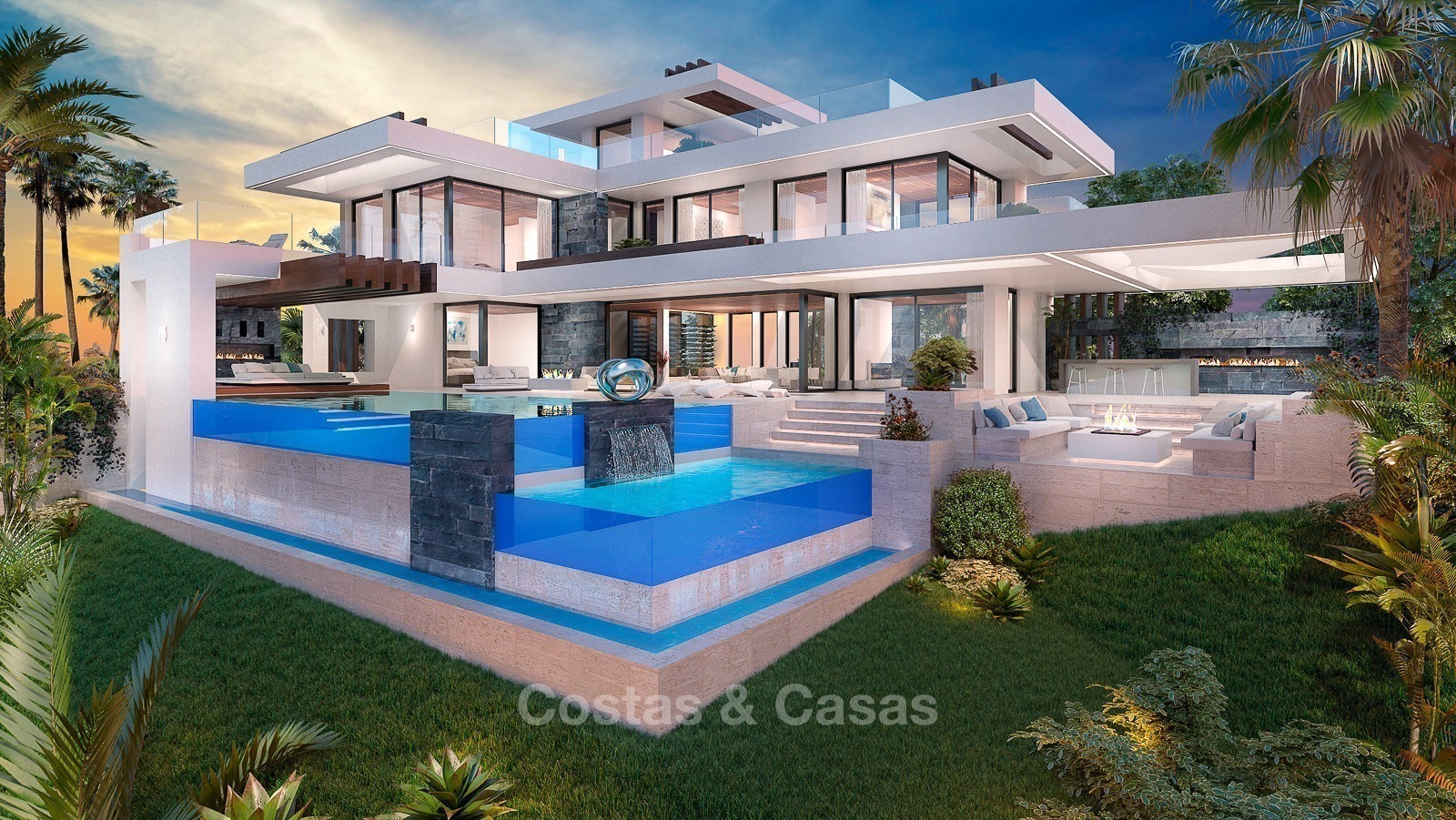 Luxe Moderne Nieuwe Villa Golf Zeezicht te Koop Benahavis Marbella