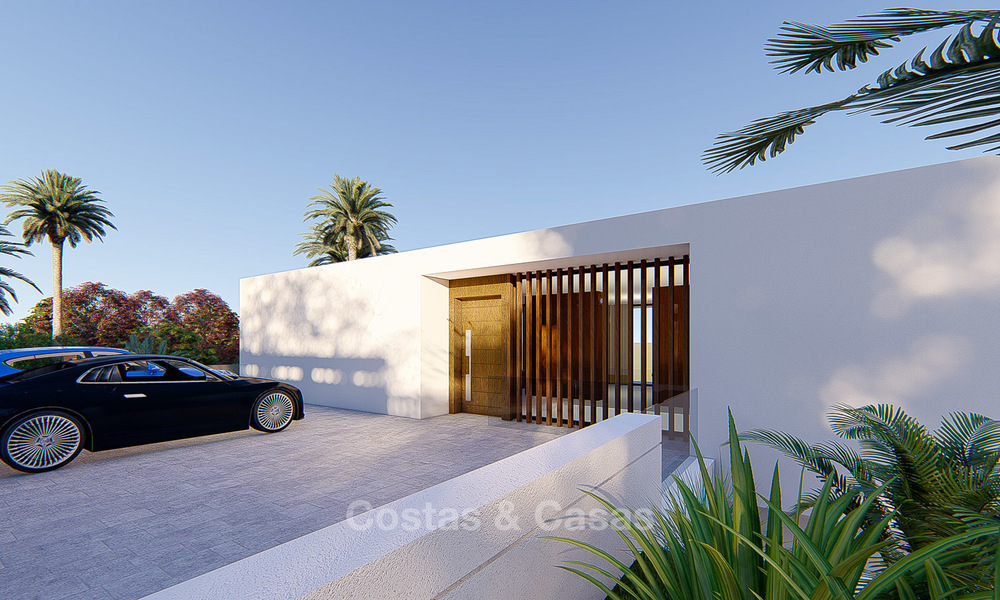 Vrijstaande moderne nieuwbouw villa te koop, tweedelijn golf met onbelemmerd golf- en zeezicht, Estepona 4698