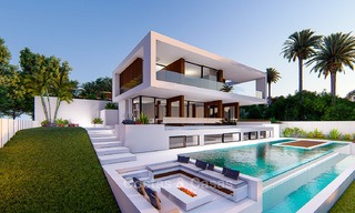 Vrijstaande moderne nieuwbouw villa te koop, tweedelijn golf met onbelemmerd golf- en zeezicht, Estepona 4699 