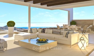 Modern-eigentijdse luxe appartementen met adembenemende zeezichten te koop, op korte rijafstand van het centrum van Marbella. Instapklaar. Laatste 3 penthouses. 4957 