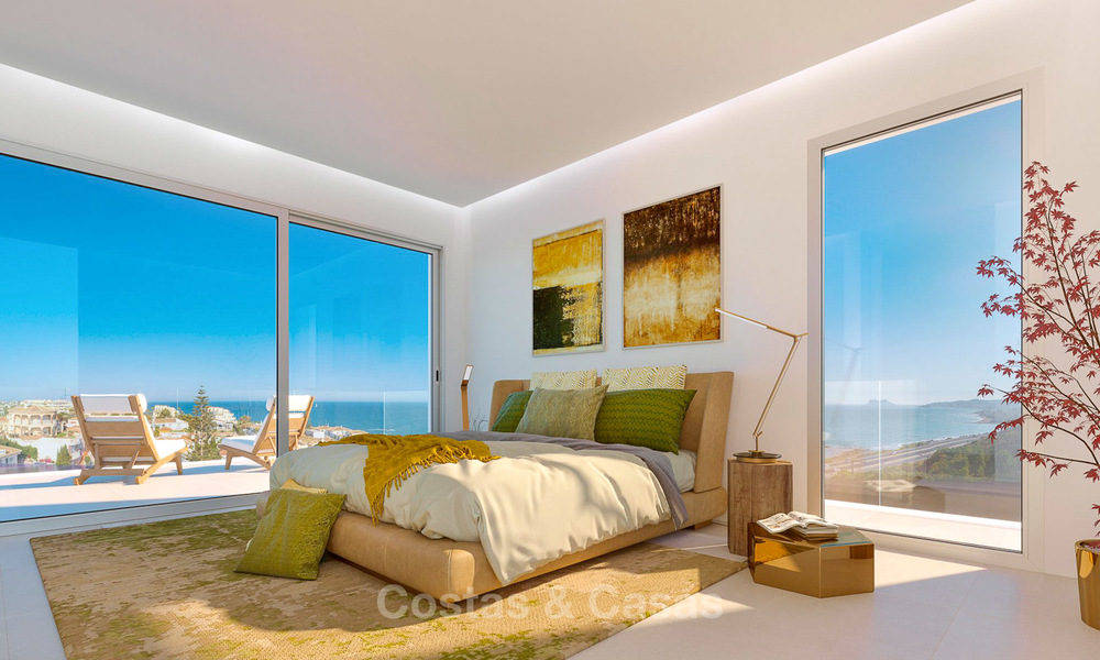 Prachtige nieuwe eigentijdse schakelvilla´s met uitzicht op zee te koop, in een prestigieus resort - Mijas Costa, Costa del Sol 7621
