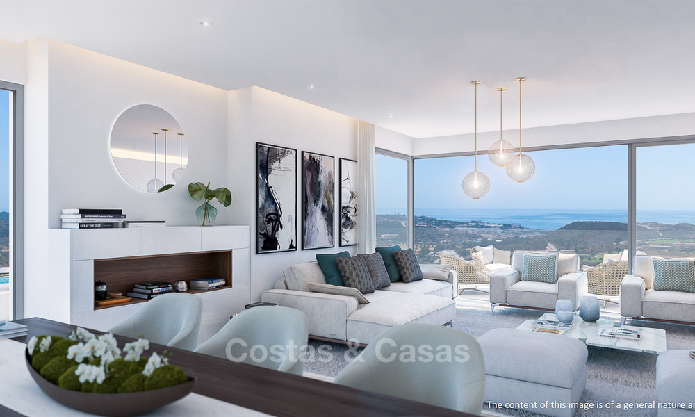 Nieuwe moderne frontline golf appartementen met uitzicht op zee te koop in een luxe resort in Mijas, Costa del Sol. Instapklaar! Laatste penthouses! 7785