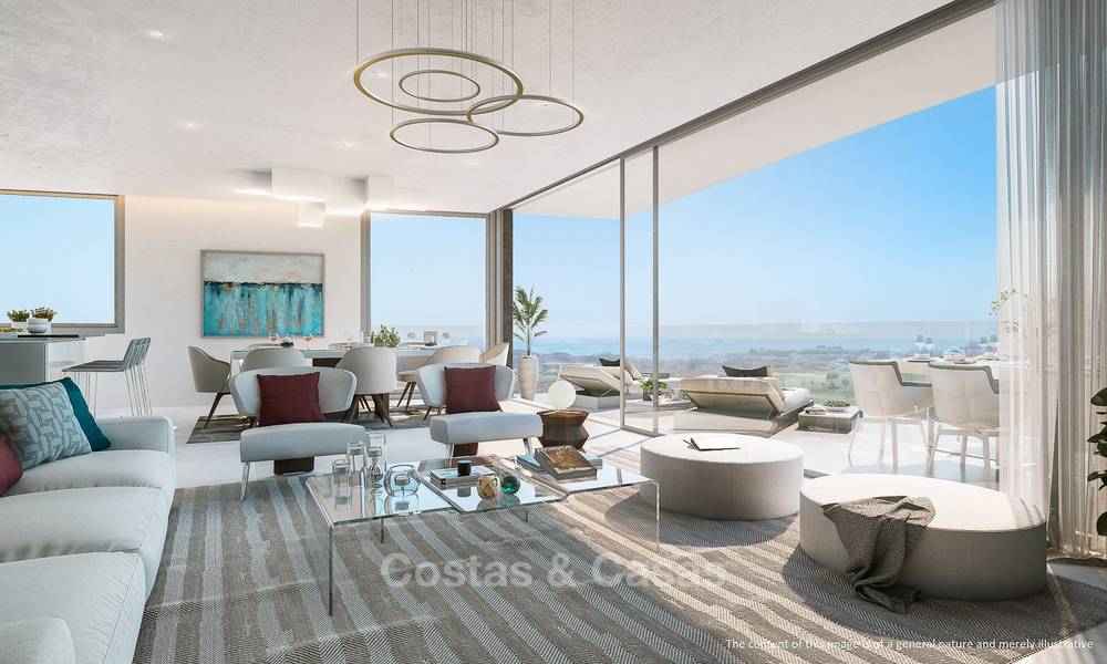 Nieuwe moderne frontline golf appartementen met uitzicht op zee te koop in een luxe resort in Mijas, Costa del Sol. Instapklaar! Laatste penthouses! 7787