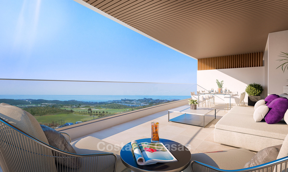 Nieuwe moderne frontline golf appartementen met uitzicht op zee te koop in een luxe resort in Mijas, Costa del Sol. Instapklaar! Laatste penthouses! 8970