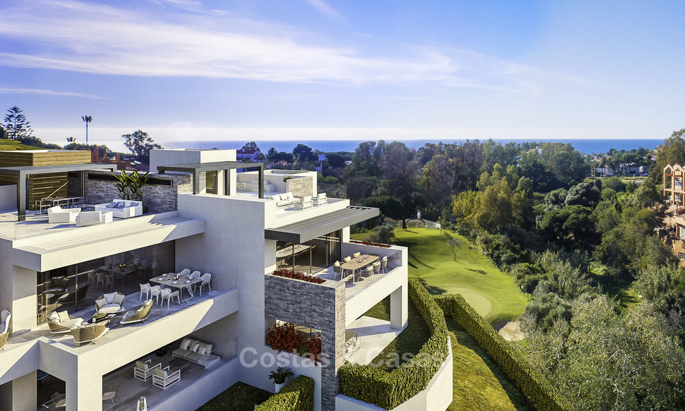 Gloednieuwe moderne luxe appartementen met prachtig zeezicht koop, eerstelijns golf positie, Marbella. Opgeleverd. 11612