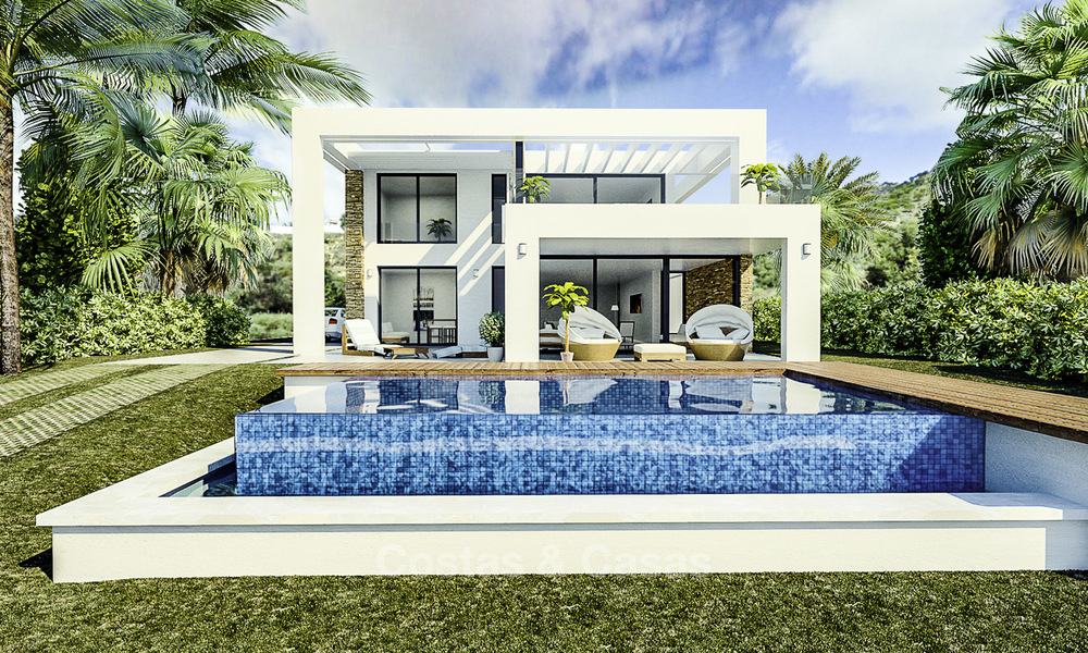 Gloednieuwe exclusieve villa's in eigentijdse stijl te koop, met prachtig uitzicht op zee en de bergen, Mijas, Costa del Sol 15225