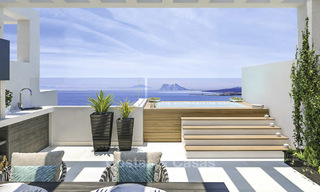 Elegante, moderne en prijsgunstige nieuwe schakelvilla´s met adembenemend zeezicht te koop in Manilva, Costa del Sol 16085 