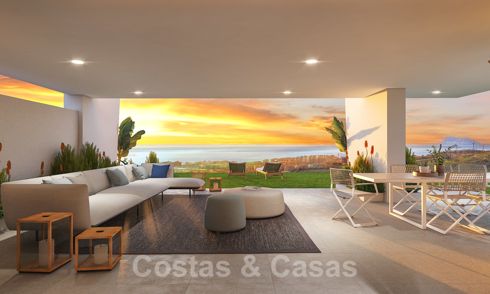 Nieuwe moderne appartementen met panoramisch berg- en zeezicht te koop in de heuvels van Estepona, dichtbij de stad 27729