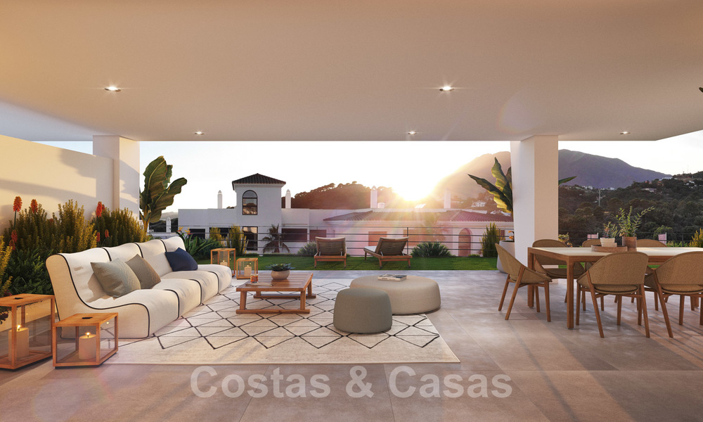 Nieuwe moderne appartementen met panoramisch berg- en zeezicht te koop in de heuvels van Estepona, dichtbij de stad 27735
