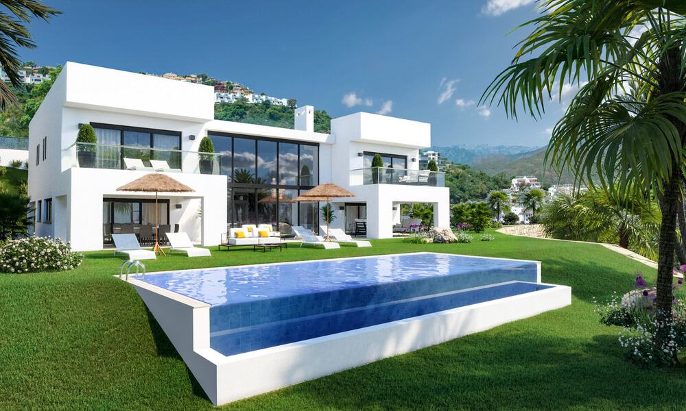 Moderne nieuwbouw villa met panoramisch berg- en zeezicht te koop in de heuvels van Marbella Oost. In opbouw. 29571