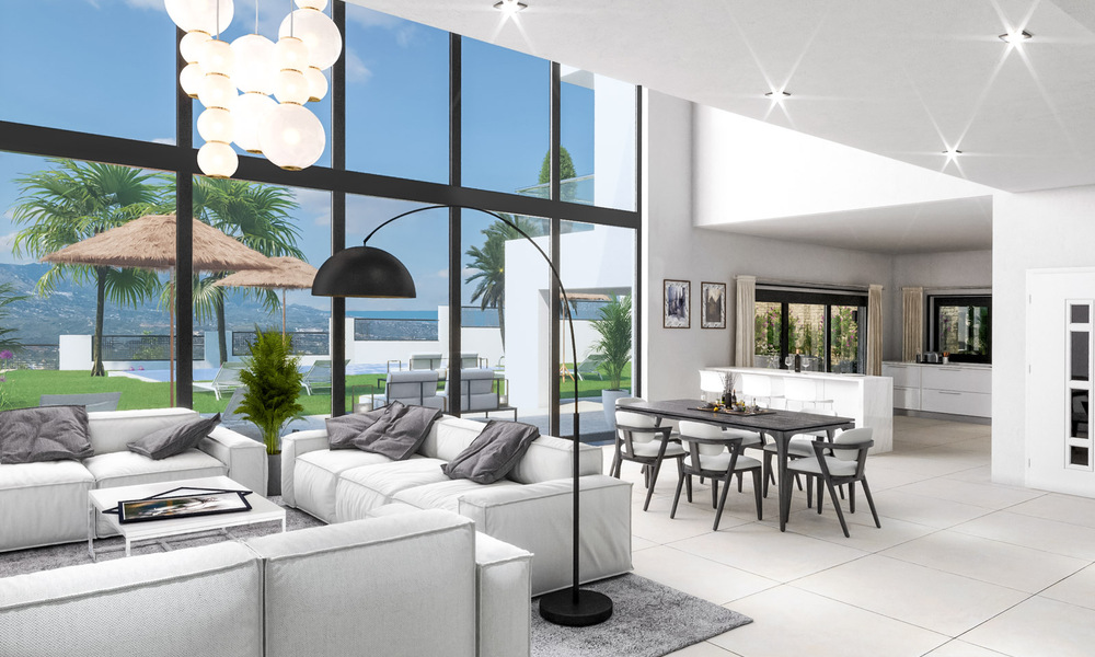 Moderne nieuwbouw villa met panoramisch berg- en zeezicht te koop in de heuvels van Marbella Oost. In opbouw. 29575