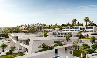 Prachtige nieuwe avant-garde design schakelvilla´s met zeezicht te koop, in een prestigieus golfresort in Mijas Costa, Costa del Sol 32653 