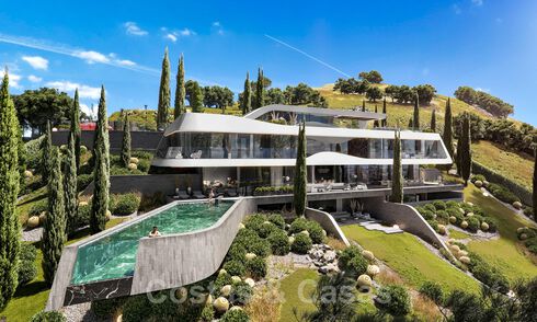 Spectaculaire design nieuwbouwvilla te koop met panoramisch uitzicht op de golf, het meer, bergen en de zee, in een gated golfresort in Benahavis - Marbella 36633