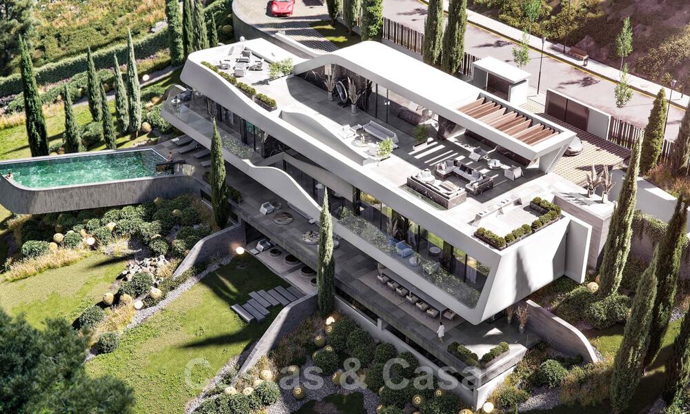 Spectaculaire design nieuwbouwvilla te koop met panoramisch uitzicht op de golf, het meer, bergen en de zee, in een gated golfresort in Benahavis - Marbella 36637