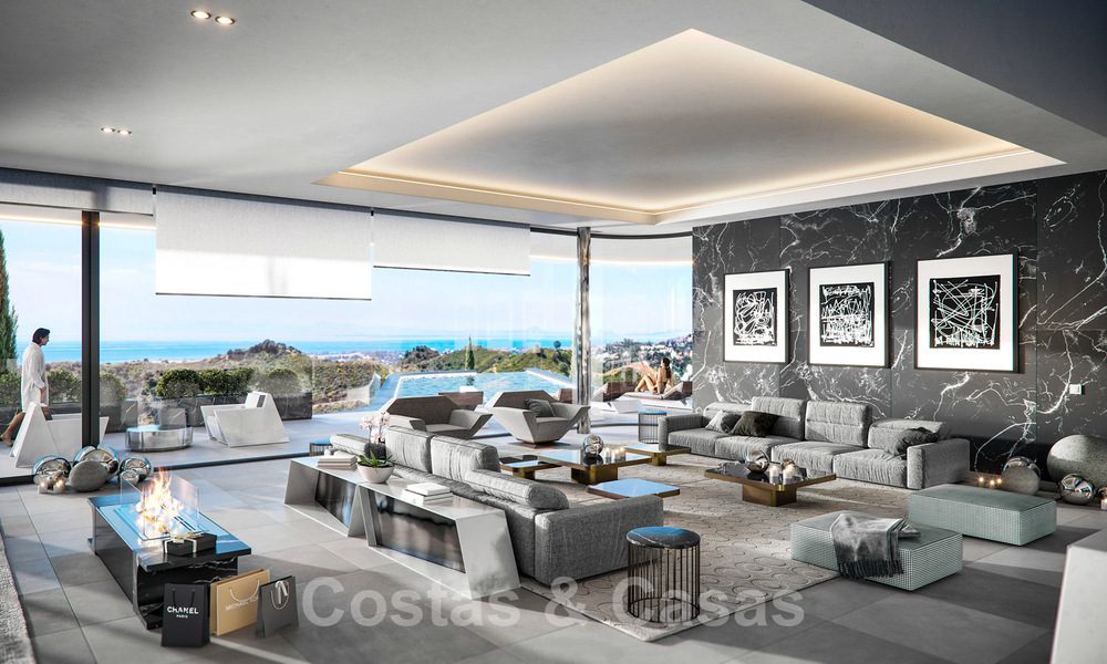 Spectaculaire design nieuwbouwvilla te koop met panoramisch uitzicht op de golf, het meer, bergen en de zee, in een gated golfresort in Benahavis - Marbella 36640