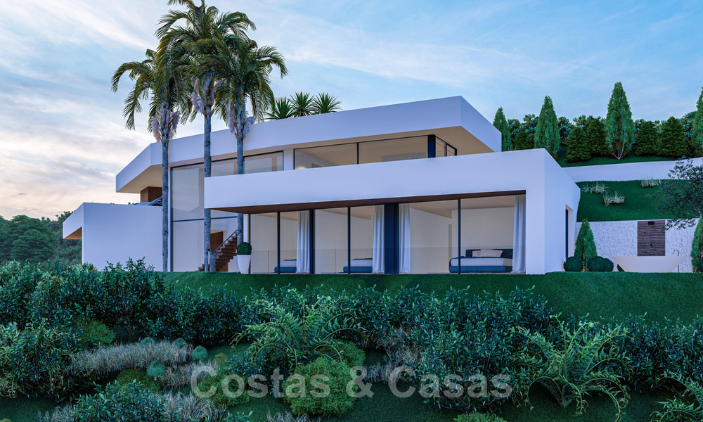 Moderne villa te koop in een natuurlijke omgeving, met panoramisch uitzicht op de vallei en de zee, in een gated resort in Benahavis - Marbella 40512