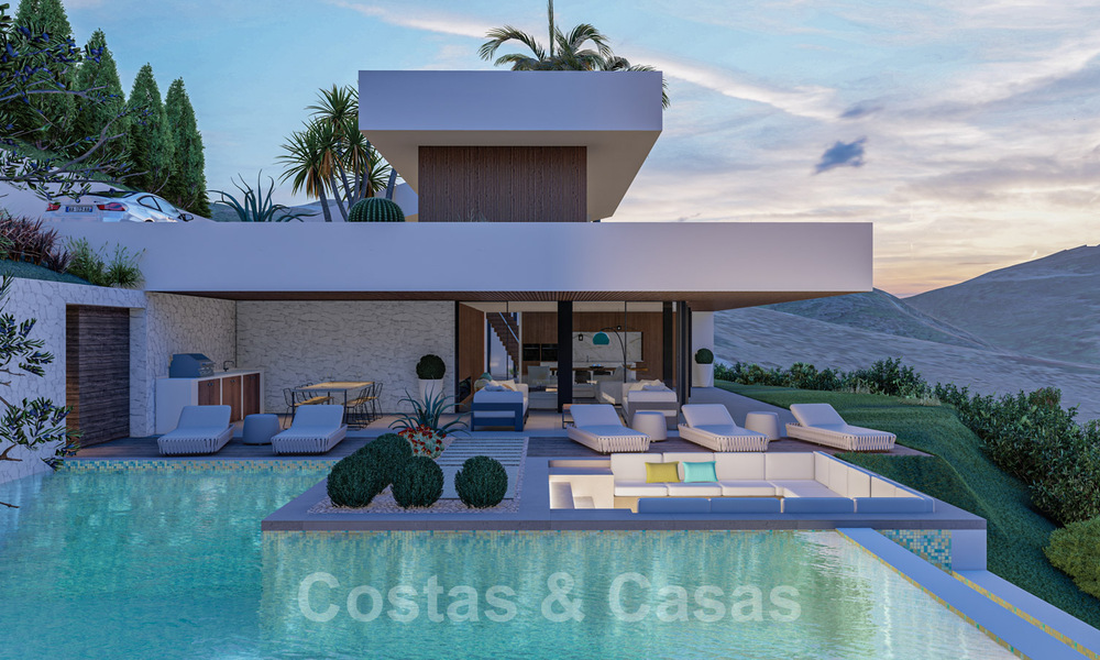 Moderne villa te koop in een natuurlijke omgeving, met panoramisch uitzicht op de vallei en de zee, in een gated resort in Benahavis - Marbella 40517