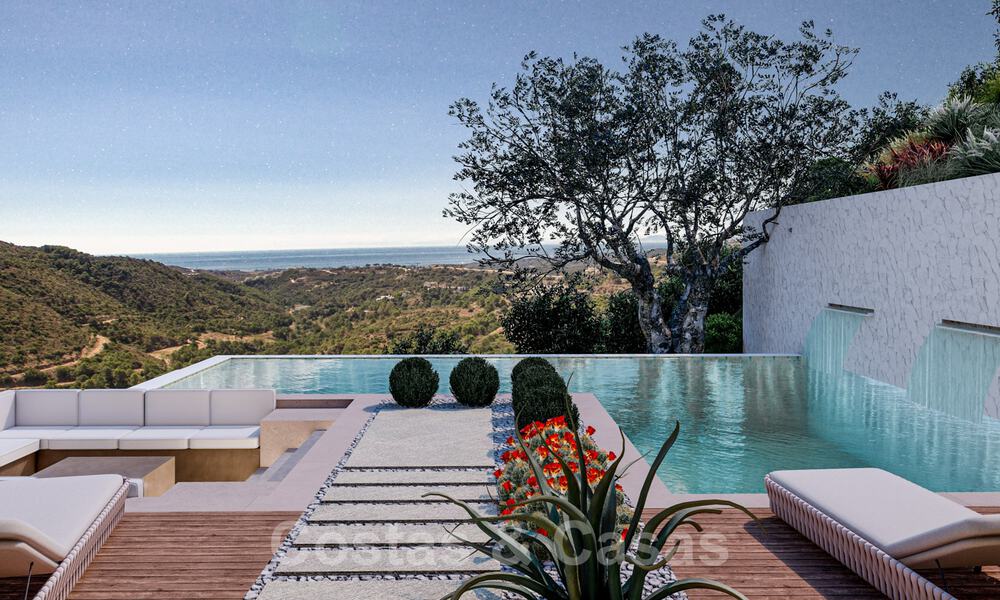 Moderne villa te koop in een natuurlijke omgeving, met panoramisch uitzicht op de vallei en de zee, in een gated resort in Benahavis - Marbella 40524