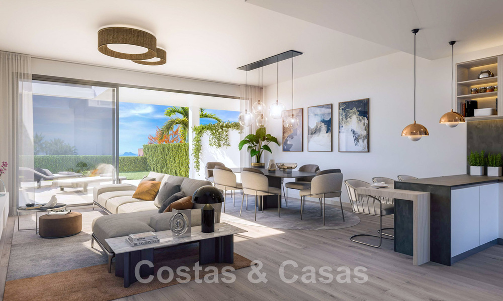Nieuwe, eigentijdse, rijwoningen te koop met adembenemend zeezicht in Manilva aan de Costa del Sol 43329