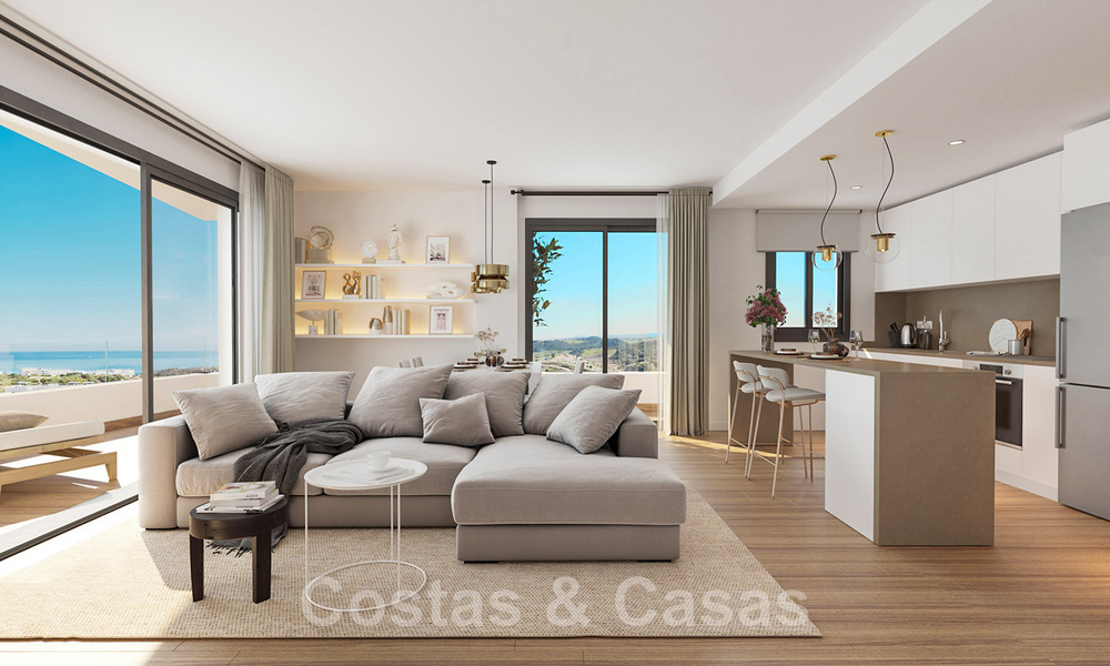 Luxueuze nieuwbouwappartementen in eigentijdse stijl te koop met een ruim terras en panoramisch zeezicht in Estepona stad 44291