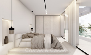 Nieuwe designervilla te koop, met panoramisch zeezicht in een rustige omgeving op loopafstand van het strand in Manilva, Costa del Sol 48060 