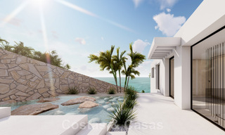 Nieuwe designervilla te koop, met panoramisch zeezicht in een rustige omgeving op loopafstand van het strand in Manilva, Costa del Sol 48062 