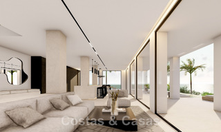 Nieuwe designervilla te koop, met panoramisch zeezicht in een rustige omgeving op loopafstand van het strand in Manilva, Costa del Sol 48063 