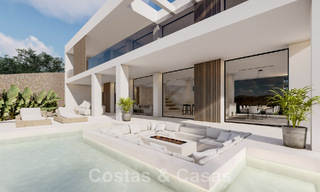 Nieuwe designervilla te koop, met panoramisch zeezicht in een rustige omgeving op loopafstand van het strand in Manilva, Costa del Sol 48077 