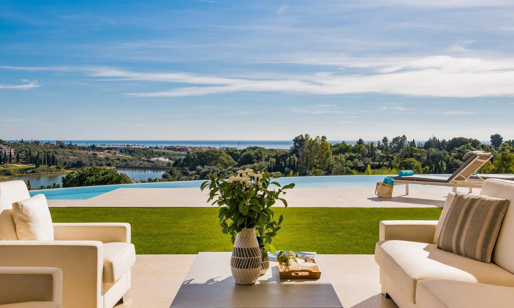Eerstelijns golf luxevilla in een elegante moderne stijl met prachtig golf- en zeezicht te koop in Los Flamingos Golfresort in Marbella - Benahavis 48959