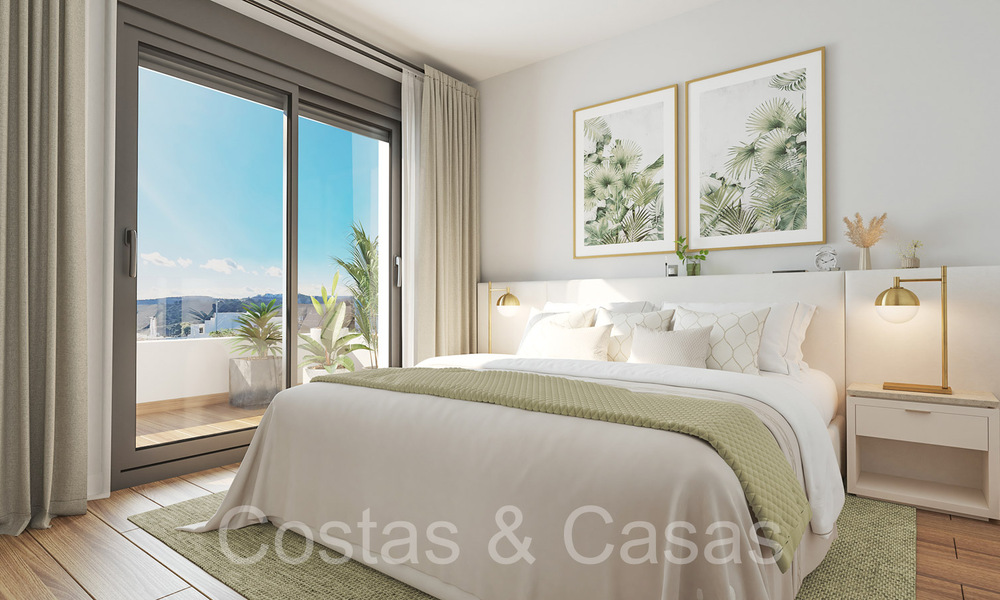 Nieuwe, eigentijdse appartementen met panoramisch zeezicht te koop in een gated wooncomplex nabij Estepona centrum 63796