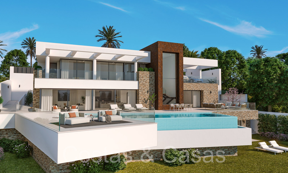 Moderne nieuwbouwvilla in aanbouw, met panoramisch zeezicht te koop in Manilva, Costa del Sol 64622