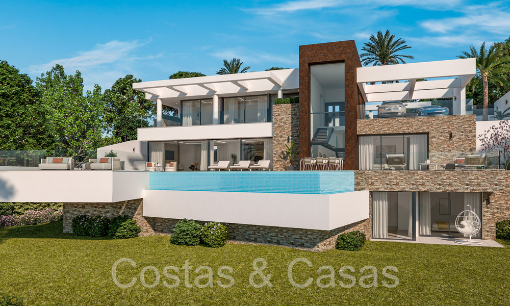 Moderne nieuwbouwvilla in aanbouw, met panoramisch zeezicht te koop in Manilva, Costa del Sol 64625