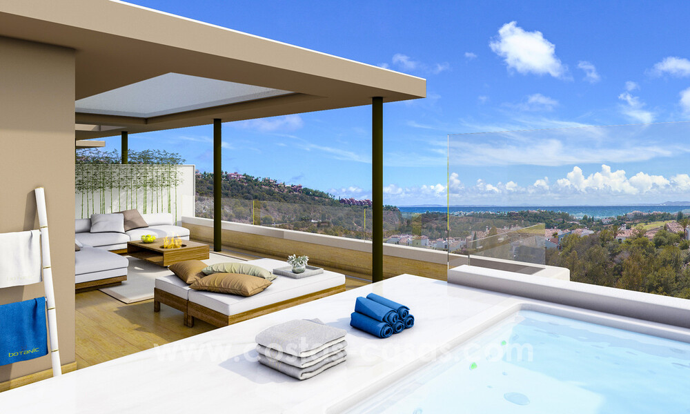 Moderne luxe appartementen te koop met zeezicht in een beveiligde urbanisatie in het vooraanstaande Benahavis - Marbella 805290