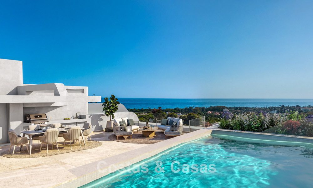 Nieuwe, grote designappartementen met golf- en zeezicht in een avant-garde bouwstijl te koop in Oost Marbella 776200