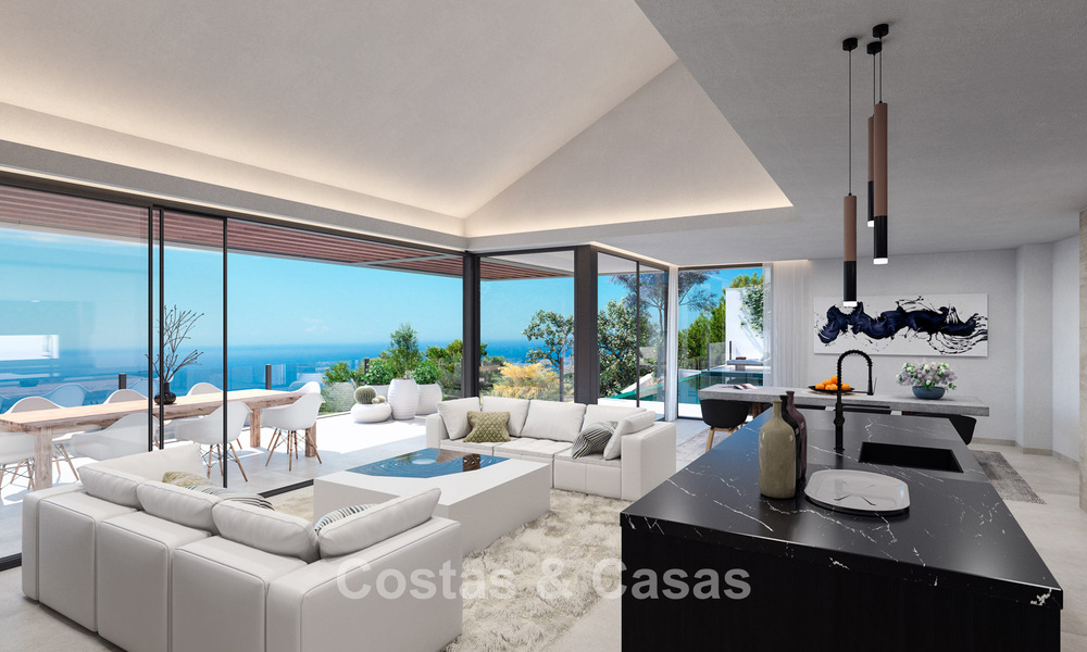 Designgerichte nieuwbouwvilla met zeezicht te koop in een gated villawijk ten oosten van Malaga centrum 782574